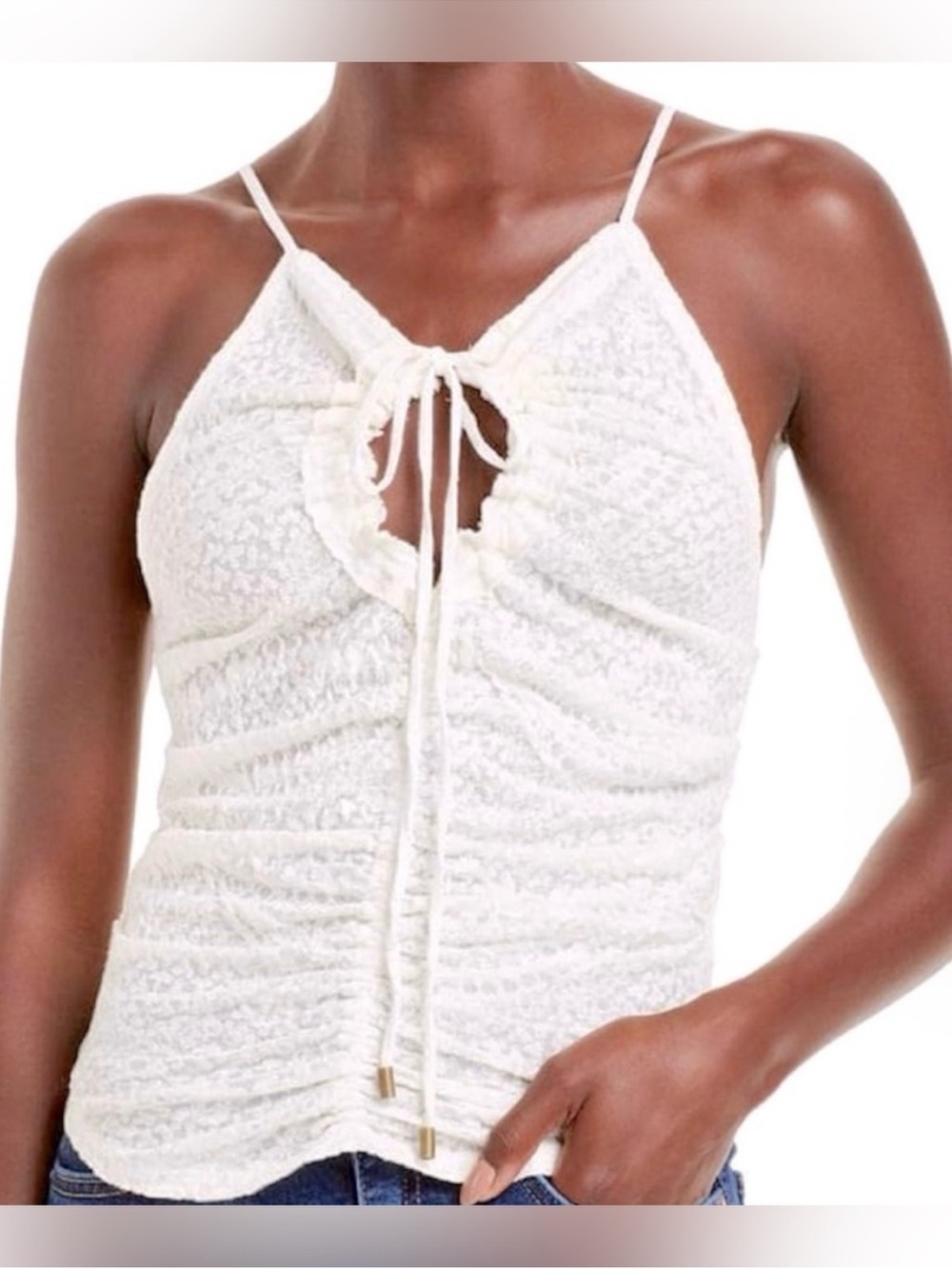 Free People Love Her Tank Cut Out Ruched Top in Ivory Size XS